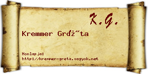 Kremmer Gréta névjegykártya